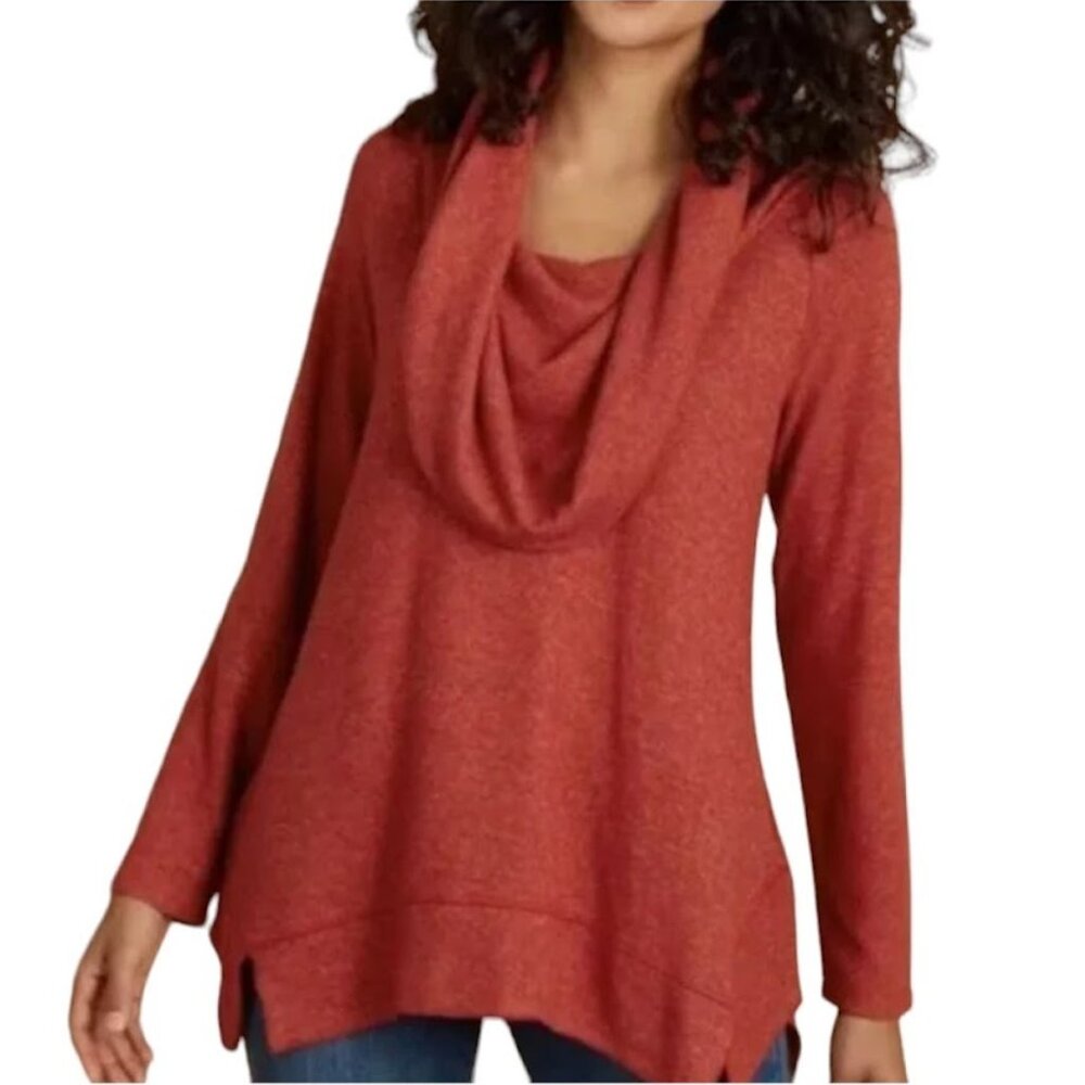 SOFT SURROUNDINGS Ava Turtleneck Sweater, Orange Long Sleeve Boho, Petite XS